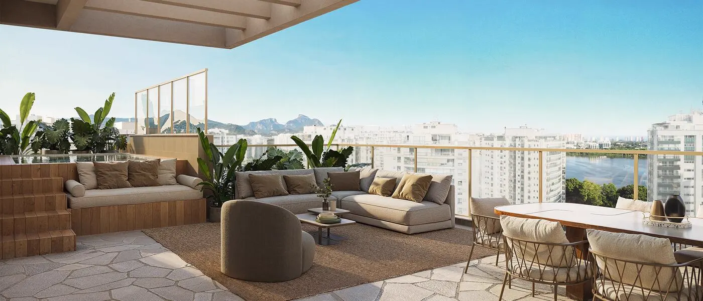 Perspectiva ilustrada do terraço da cobertura 1601 do Singular